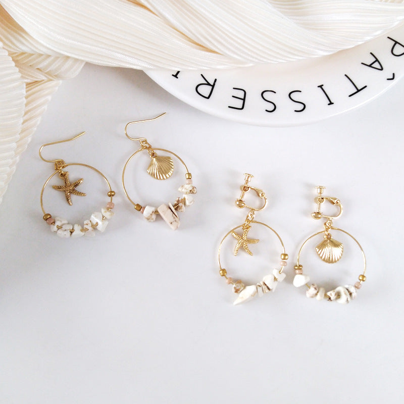 Marine shell wild metal temperament five-pointed star earrings