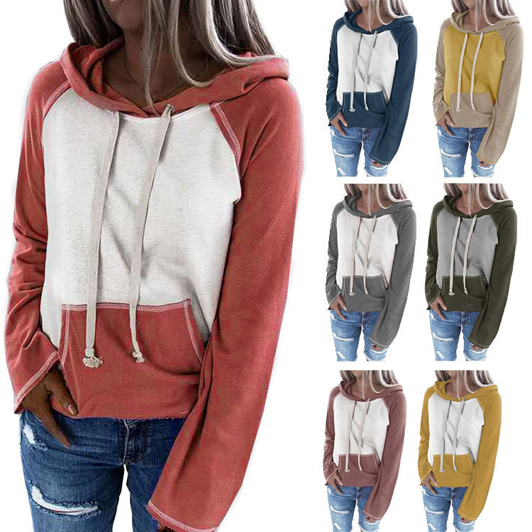 Hooded Pullover Color Matching Casual Women's Sweater