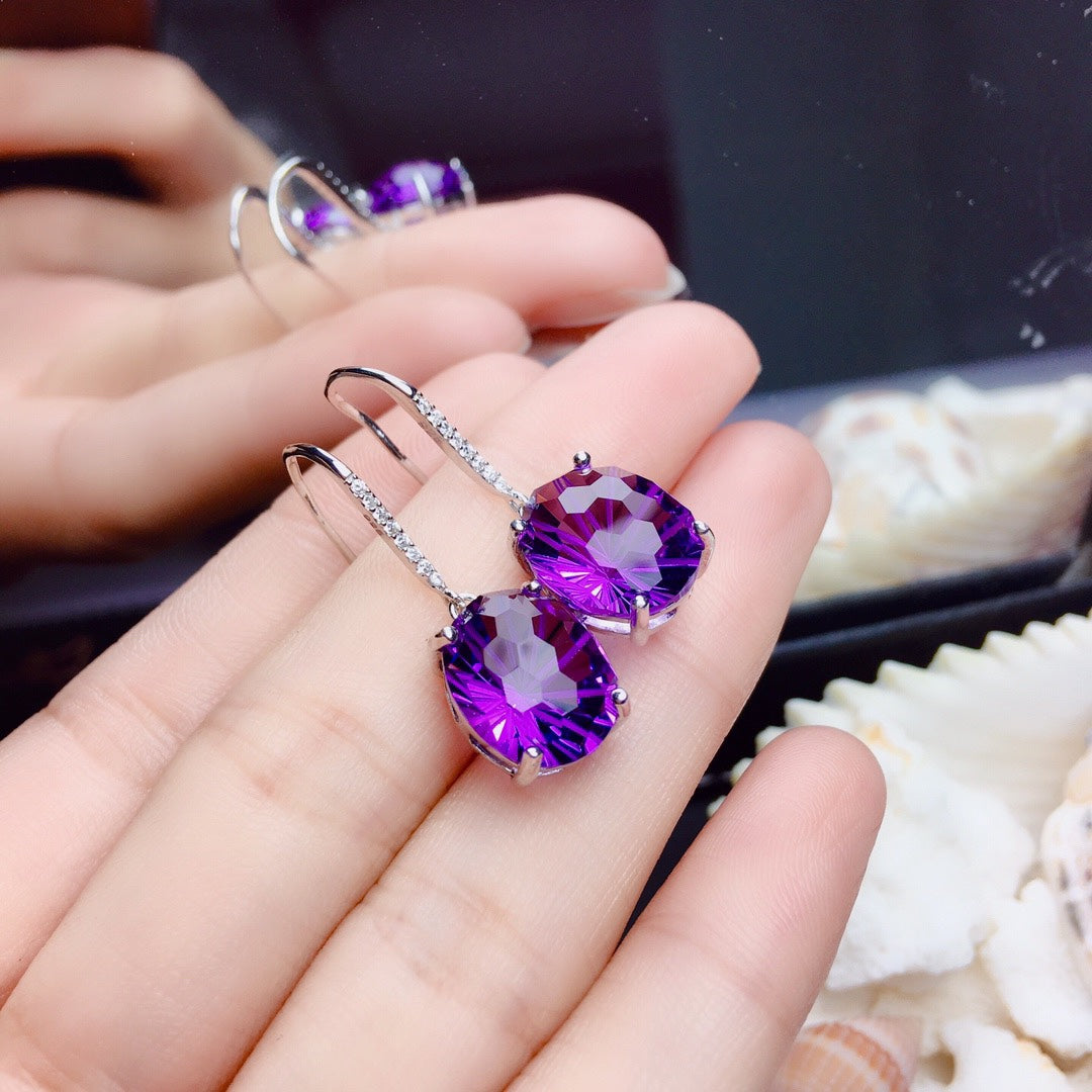 Women's Sterling Silver Inlaid Amethyst Earrings