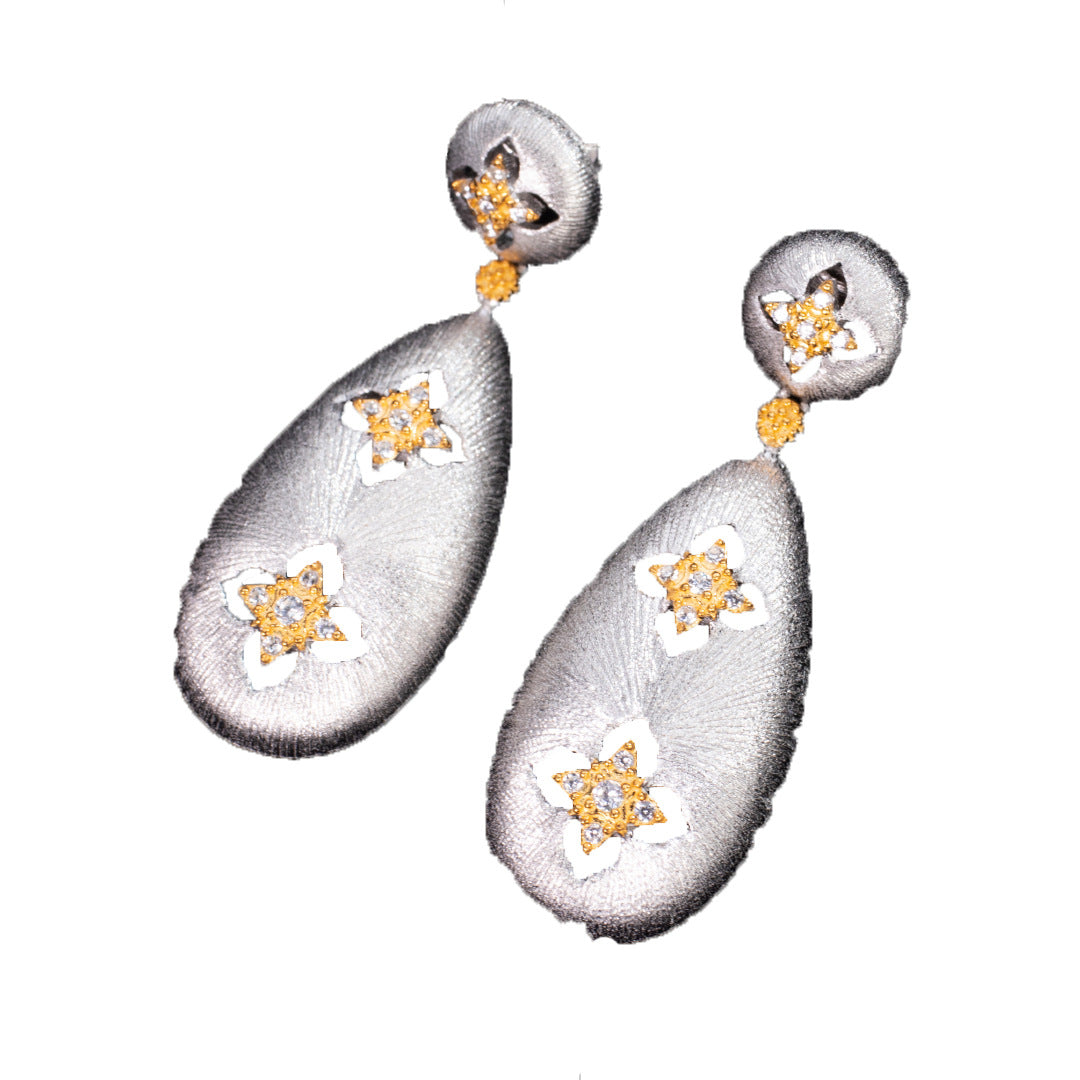 Vintage Court Style Clover S925 Silver Gold Plated Earrings