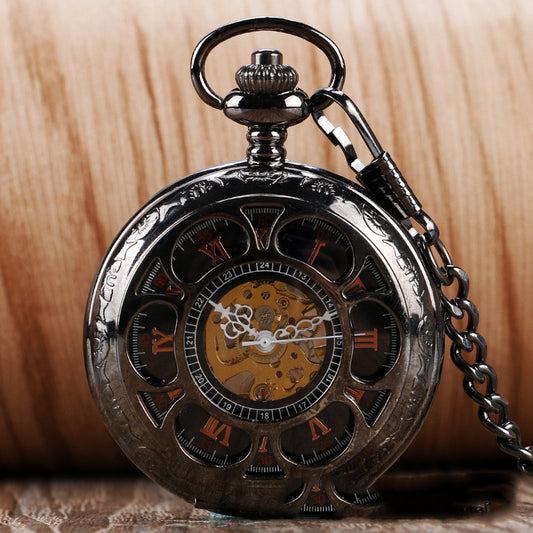 Hollow five-petal flower tungsten steel pocket watch