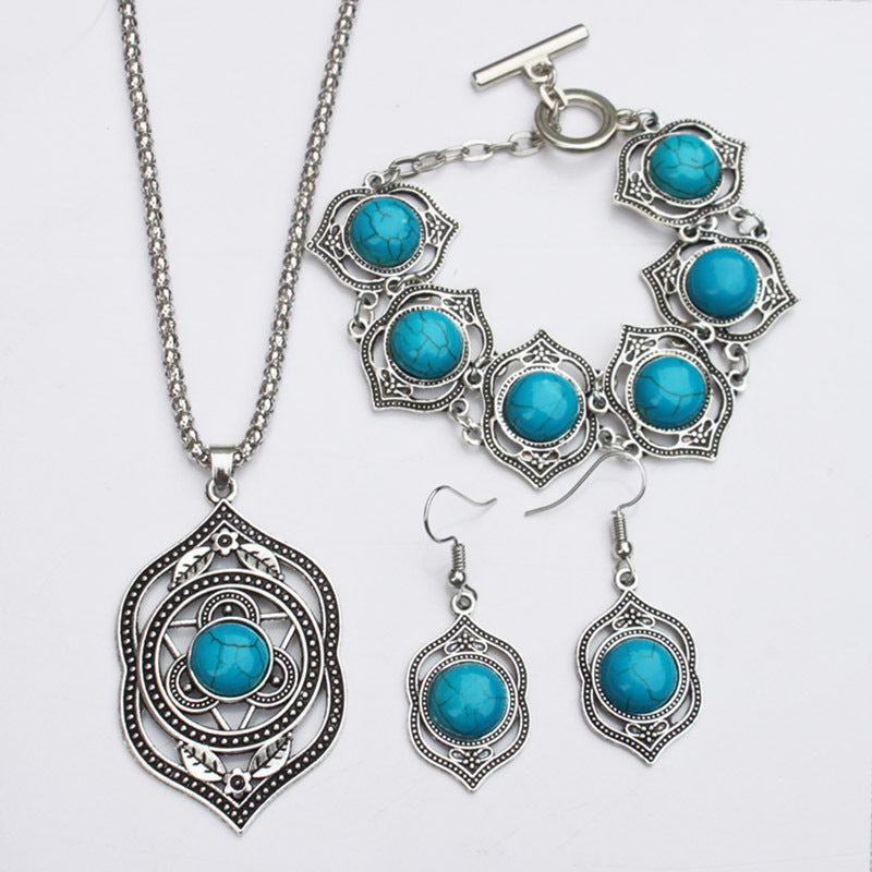 Vintage Jewelry Turquoise Ethnic Style Earring Necklace Bracelet Jewelry Set