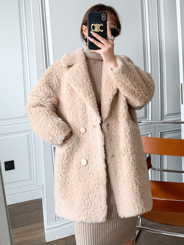 Loose Casual Lamb Fur Coat And Wool One