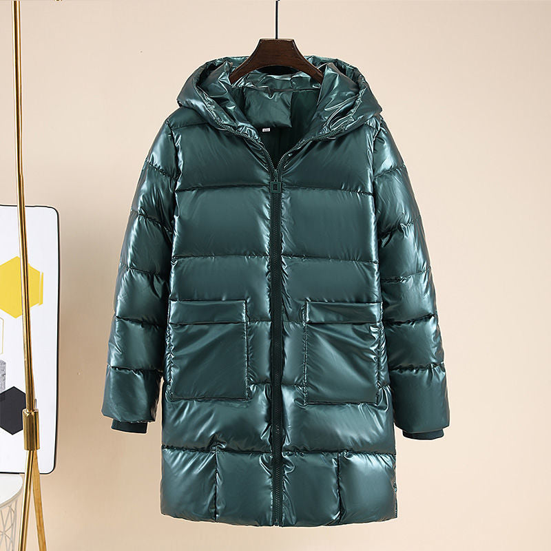 Glossy Mid-length Down Padded Jacket Women Look Thin