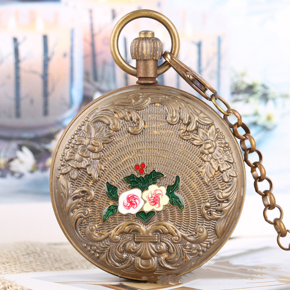 Carved small flower pocket watch