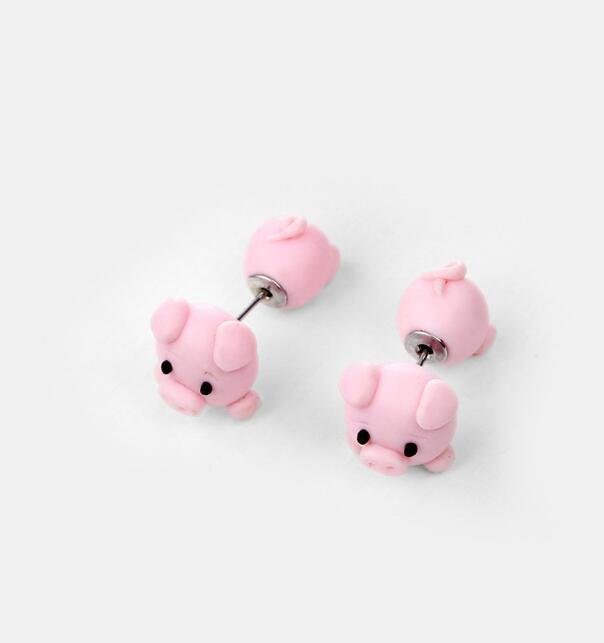 Pink Piggy Soft Clay Cartoon Animal Earrings Female