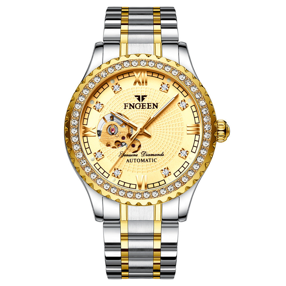 Mechanical Watch Automatic Waterproof Diamond Men's Fashion Watch Gold Watch Hollow Men's Watch