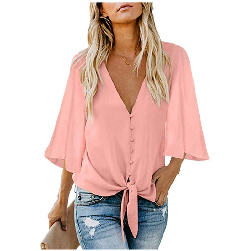 Chiffon shirt with ruffled sleeves