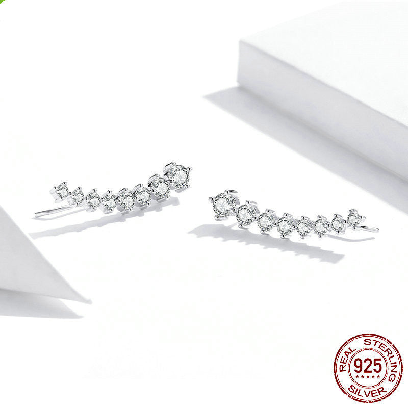 Shiny Beam S925 Silver Stud Earrings Fashionable Diamond Sterling