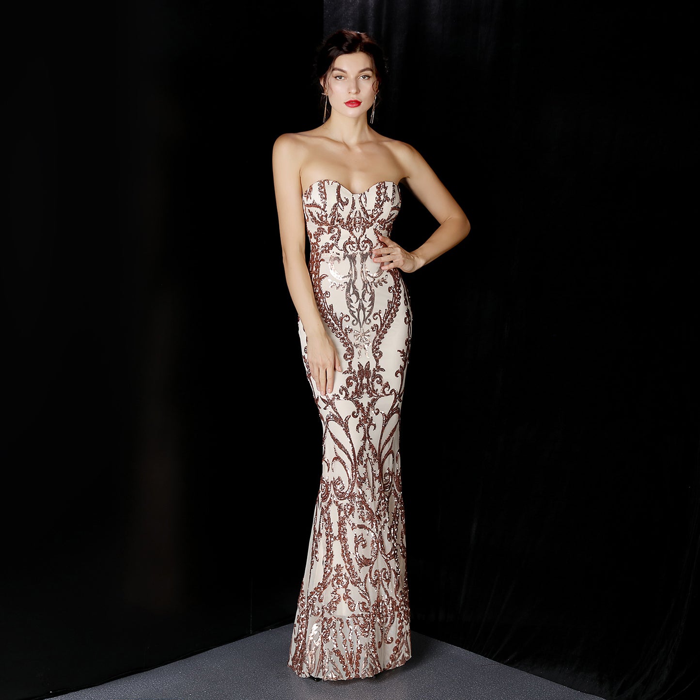 Sequined Long Dress Skirt Prom Party Etiquette Celebration Evening Dress
