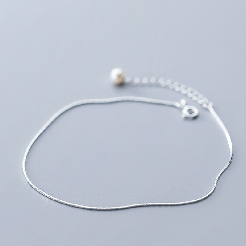 Pearl Simple Snake Bone Chain S925 Silver Anklet