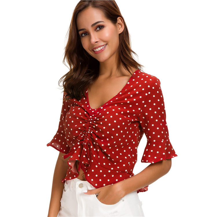 Drawstring Polka Dot Shirt