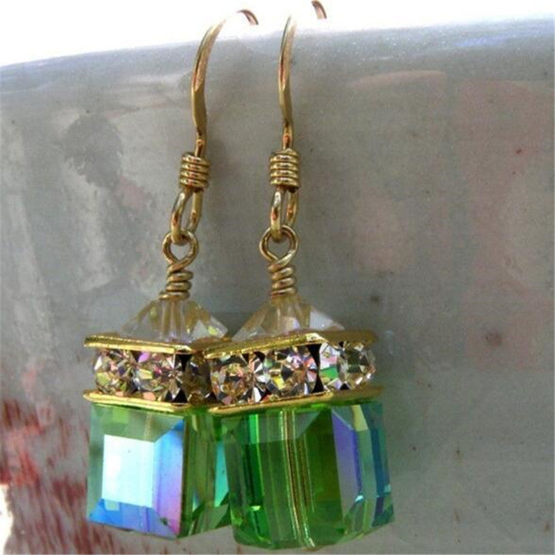 New Earrings Blue Green Square Fashion Personality Women's New Ear Jewelry Wild Style Trend