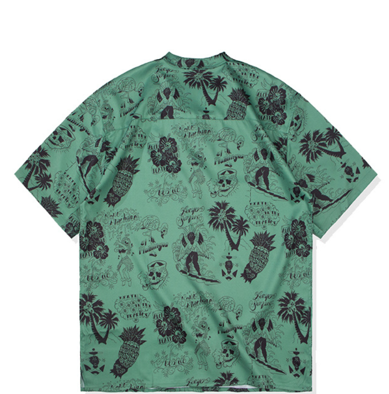 Vintage abstract enamel printed loose lapel men's shirt