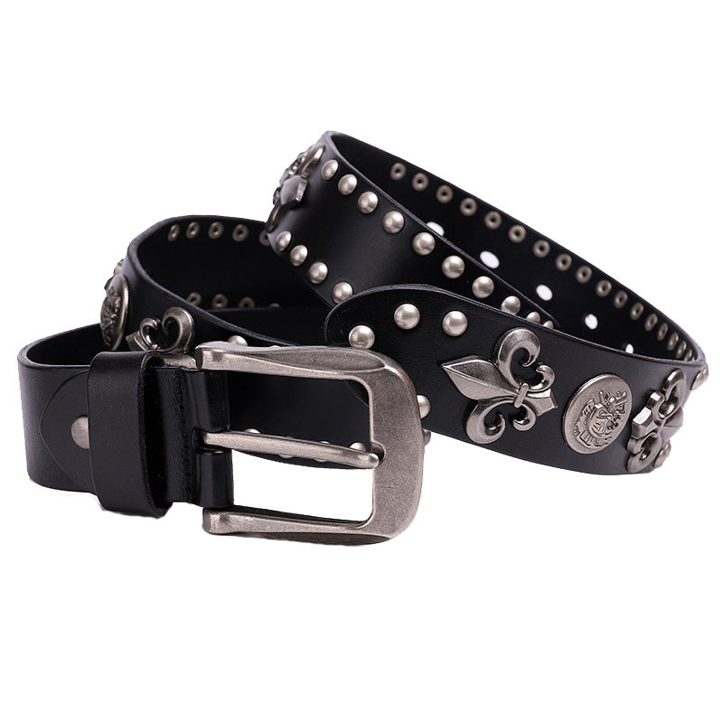 Studded Leather Men's First Layer Cowhide All-match