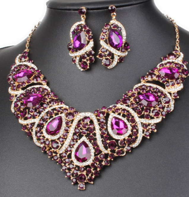 Crystal Rhinestone Necklace Earrings Set Chain African Bridal Jewelry SetStyle