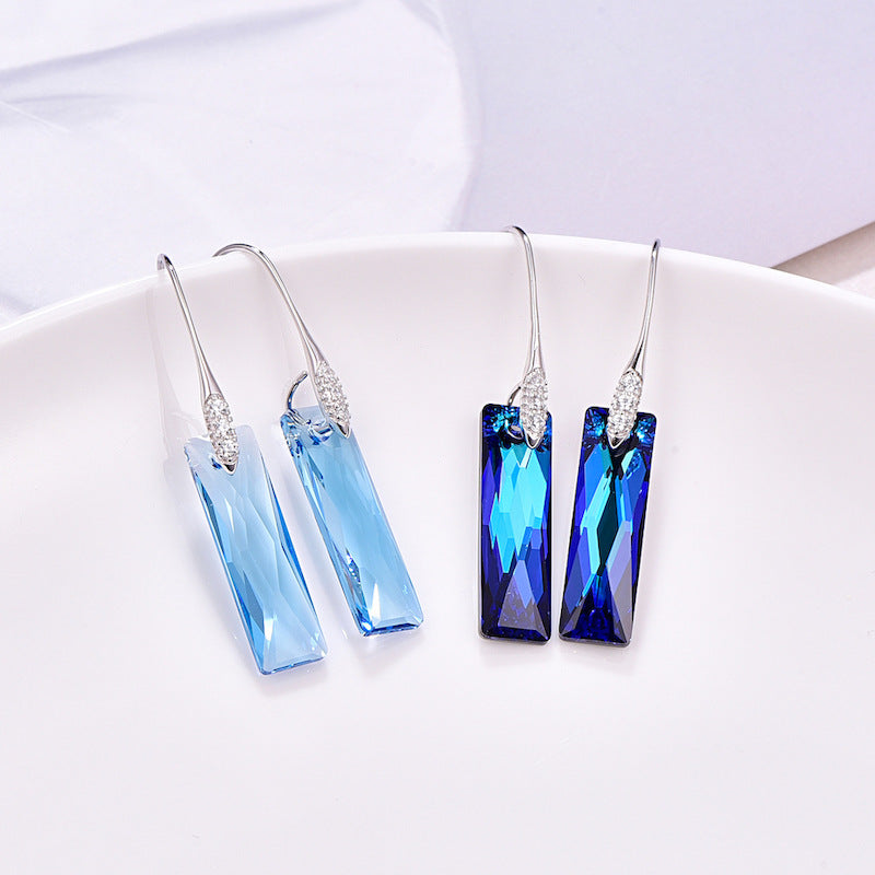 Rectangular geometric crystal earrings s925 sterling silver earrings