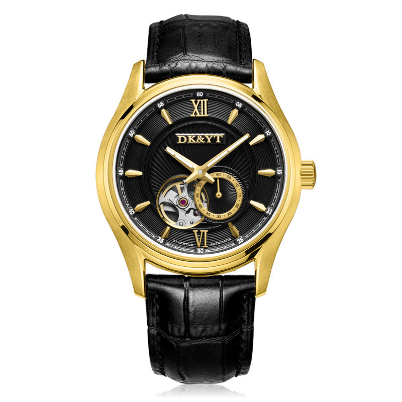 Factory spot cross-border popular full automatic window through small eye through mechanical watch formal sports men''s Leather Watch