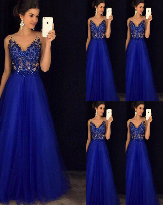 Dress Backless Beaded Ball Elegant Long Dress Blue Chiffon Dress Spot