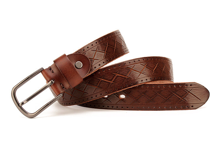 Men's leather pin buckle head leather