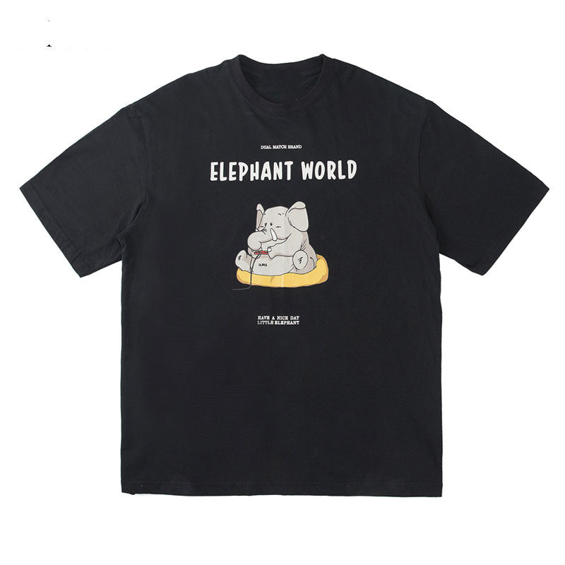 Casual cartoon baby elephant print T-shirt