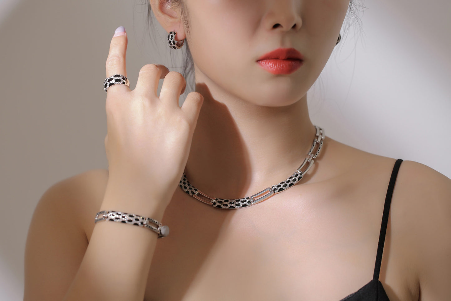 New Korean style diamond earring necklace set