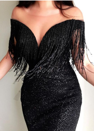 Explosion models sexy black sequins V-neck sleeveless slim dress long skirt