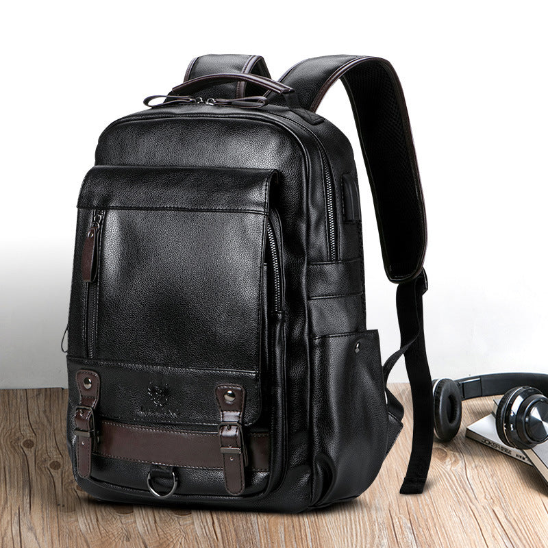 Men's Travel Leather Computer Backpack