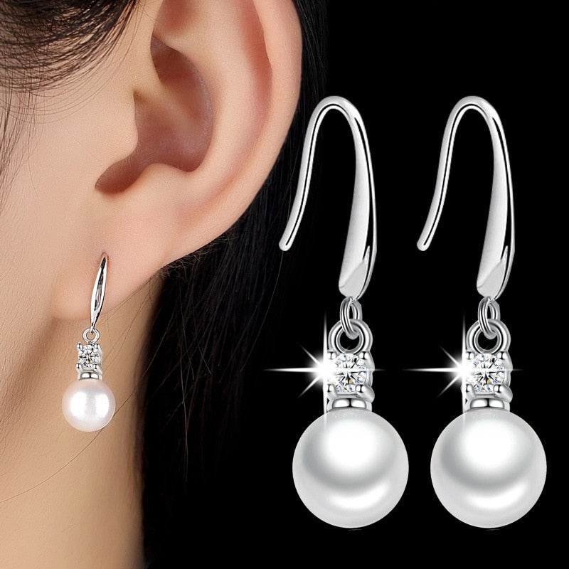 Zircon Pearl Silver Earrings