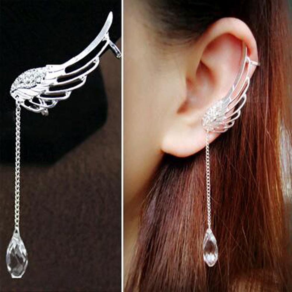 Silver Angel Wing Crystal Earrings