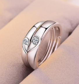 Silver heart diamond ring couple love wedding ring engagement diamond ring men and women marriage wedding heart