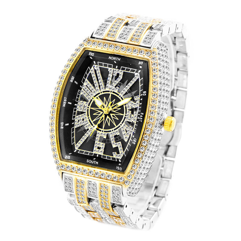 Fashion Personality Full Diamond Barrel Digital Men's Watch