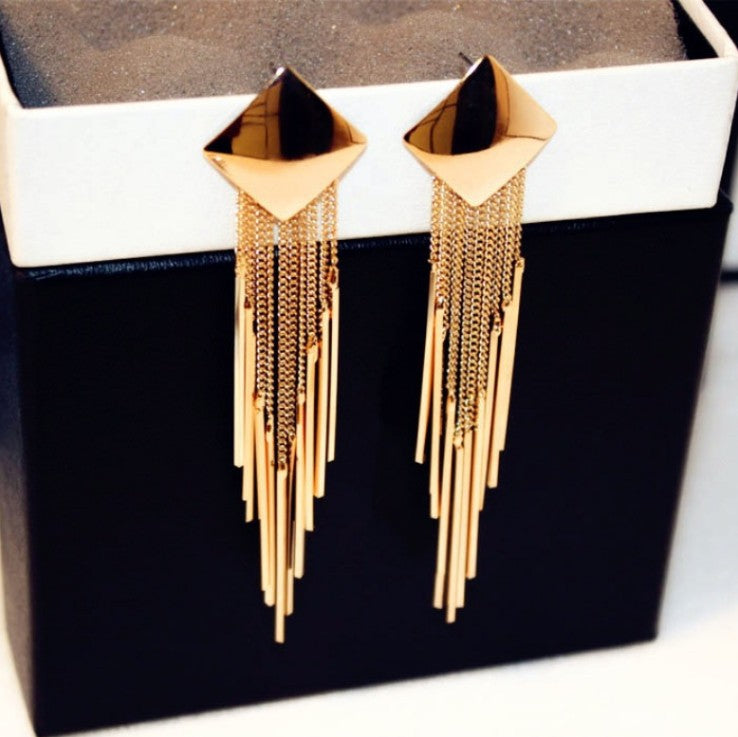 Popular Geometric Diamond Tassel Earrings