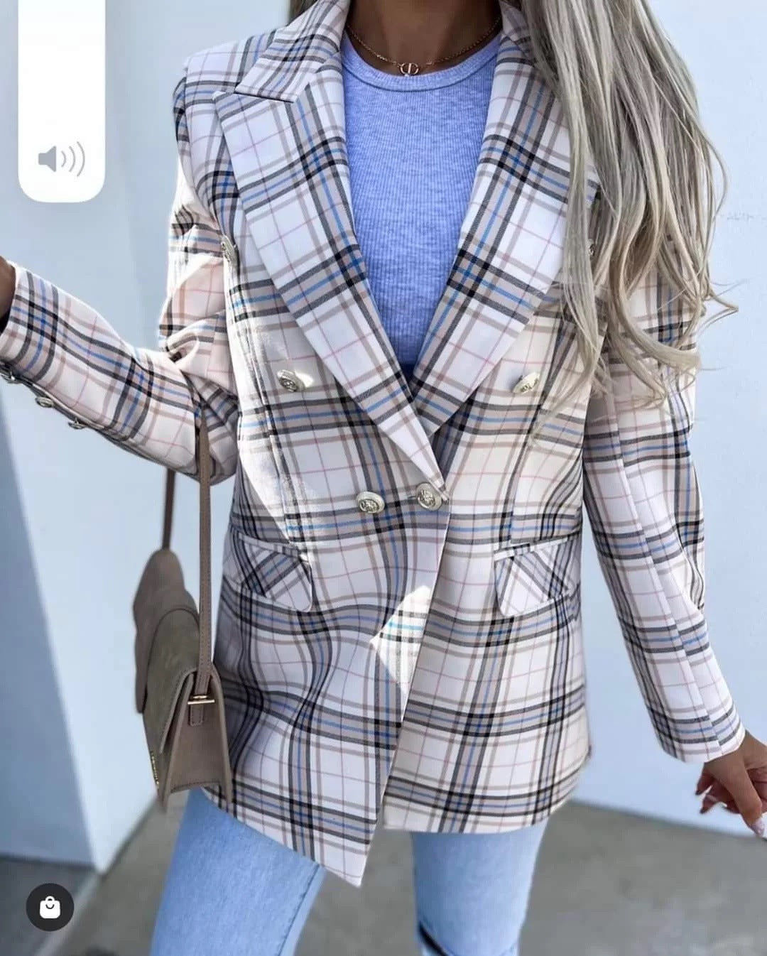 Women's Slim Fit Long Sleeve Jacket In Printed Plaid Suit