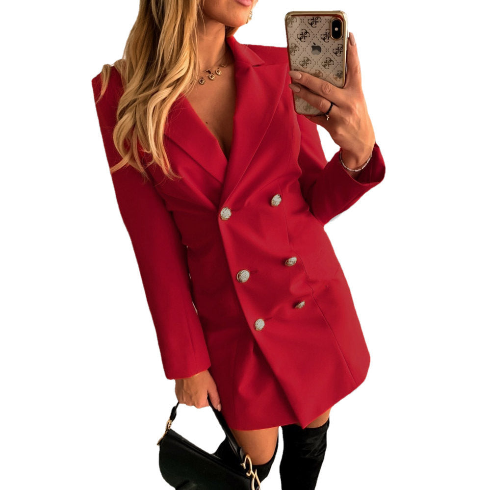 Autumn Winter Long Sleeve Solid Color Double Breasted Women's Small Blazer