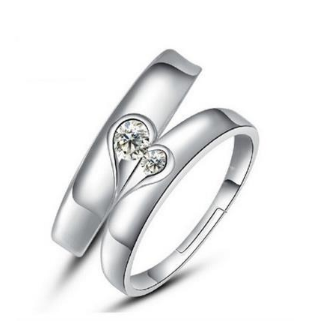 Silver heart diamond ring couple love wedding ring engagement diamond ring men and women marriage wedding heart