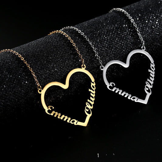Fashion Custom Stainless Steel Name Heart Necklace for Women Personalized Letter Gold Choker Necklace Gift