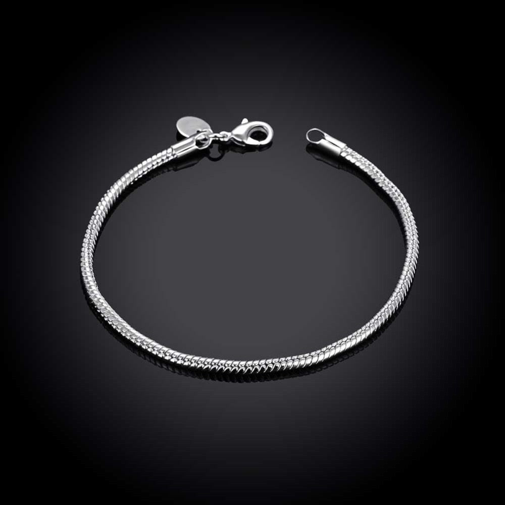 3mm snake bone Silver Bracelet