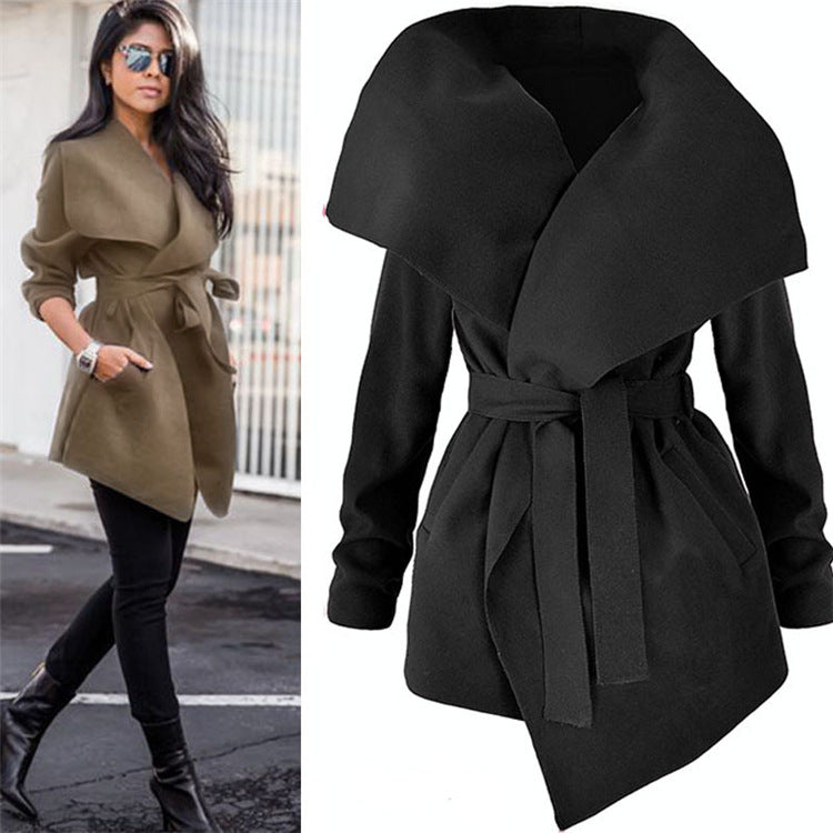 Mid-length Slim Waist  Solid Color Women's Trench Coat