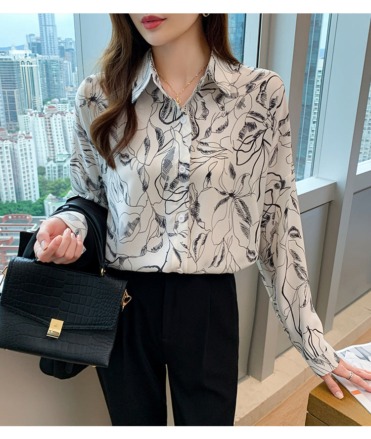 Pattern Print Lapel Drape Long-sleeved Shirt