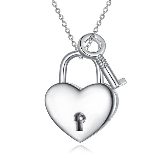 Heart Lock 925 Sterling Silver  Key Pendant Padlock Necklace For Womens Teens Lover Egirls