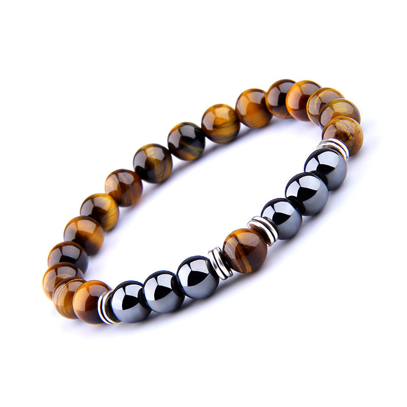 Explosion Style Yellow Tiger Eye Bracelet Fashion Simple Obsidian Alloy Separator Elastic Bracelet