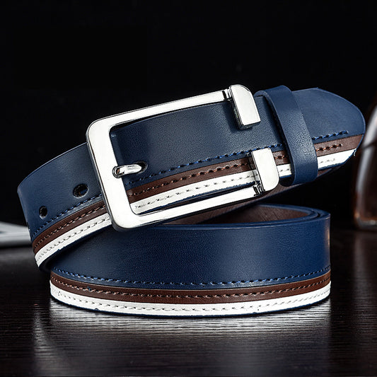 Trendy men's leather white belt