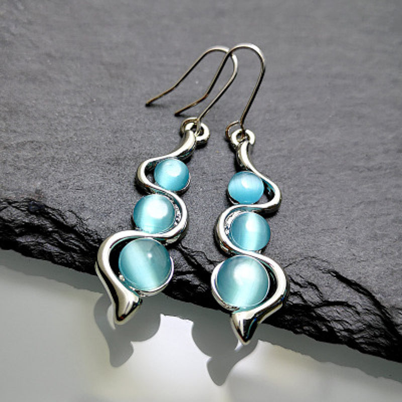 Hylan Cat's Eye Gemstone Wave Earrings