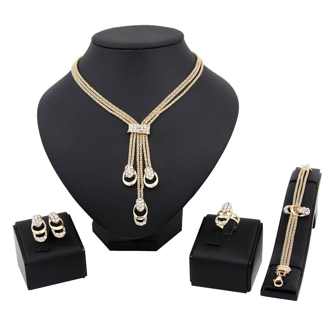 Gold Plated Necklace Earrings Gold Plated Four Piece Set