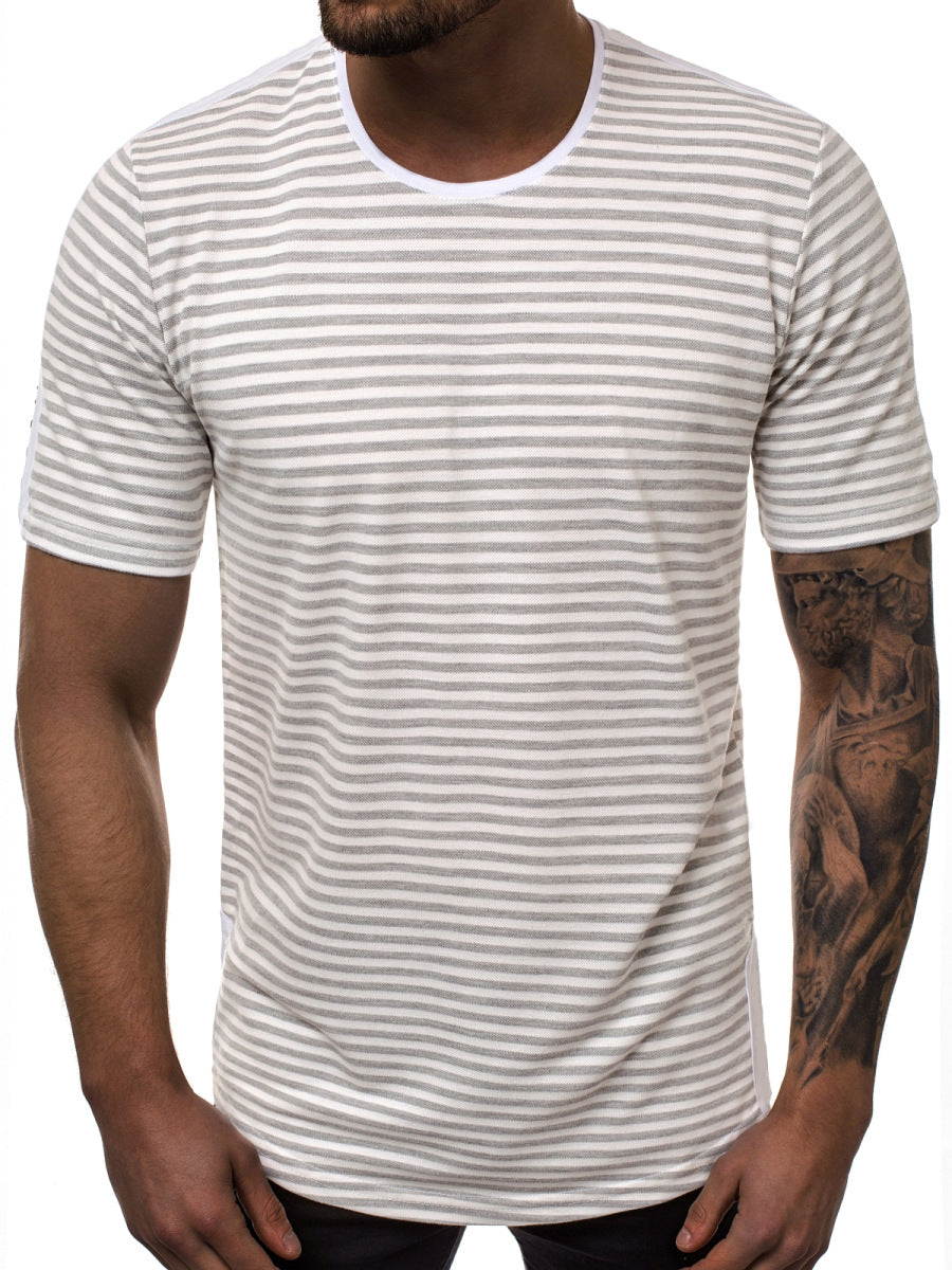 Striped gradient casual round neck t-shirt