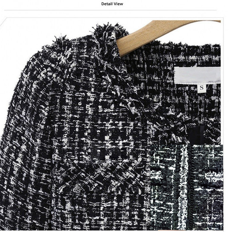 Autumn And Winter Popular Black And White Plaid Tweed Plus Size Women's Jacket