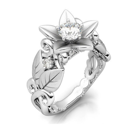 New hot rose flower engagement ring female models zircon ring creative branches ring jewelry