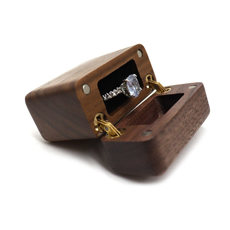 Walnut Ring Box Magnet Lighter Earring Studs Women's Mini Travel Storage Trinkets