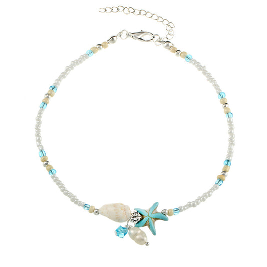 Conch starfish pendant rice bead anklet